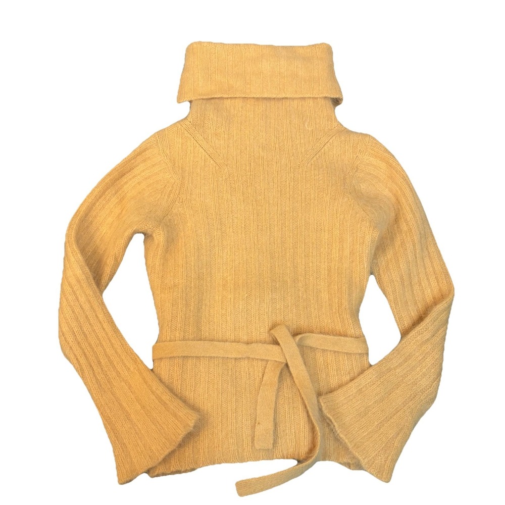 INC International Concepts Yellow Turtleneck Sweater Belted Womens Medium Angora